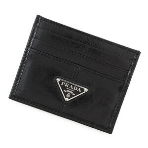 PRADA Triangle Logo Card Case Soft Look Leather Black 2MC025
